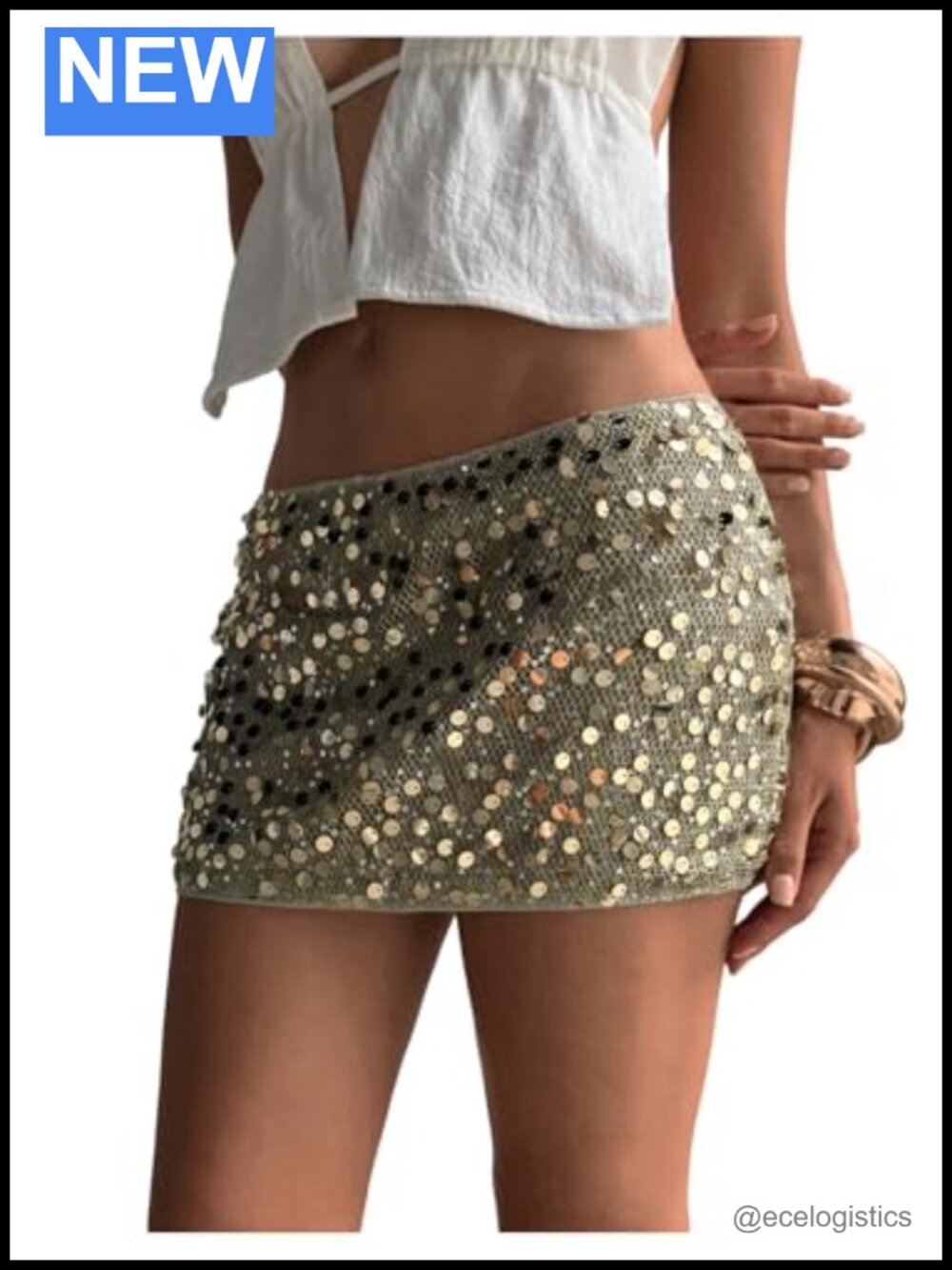 Sparkly Sequin Low Rise Bodycon Mini Skirt with Built-in Shorts by SOLY HUX -